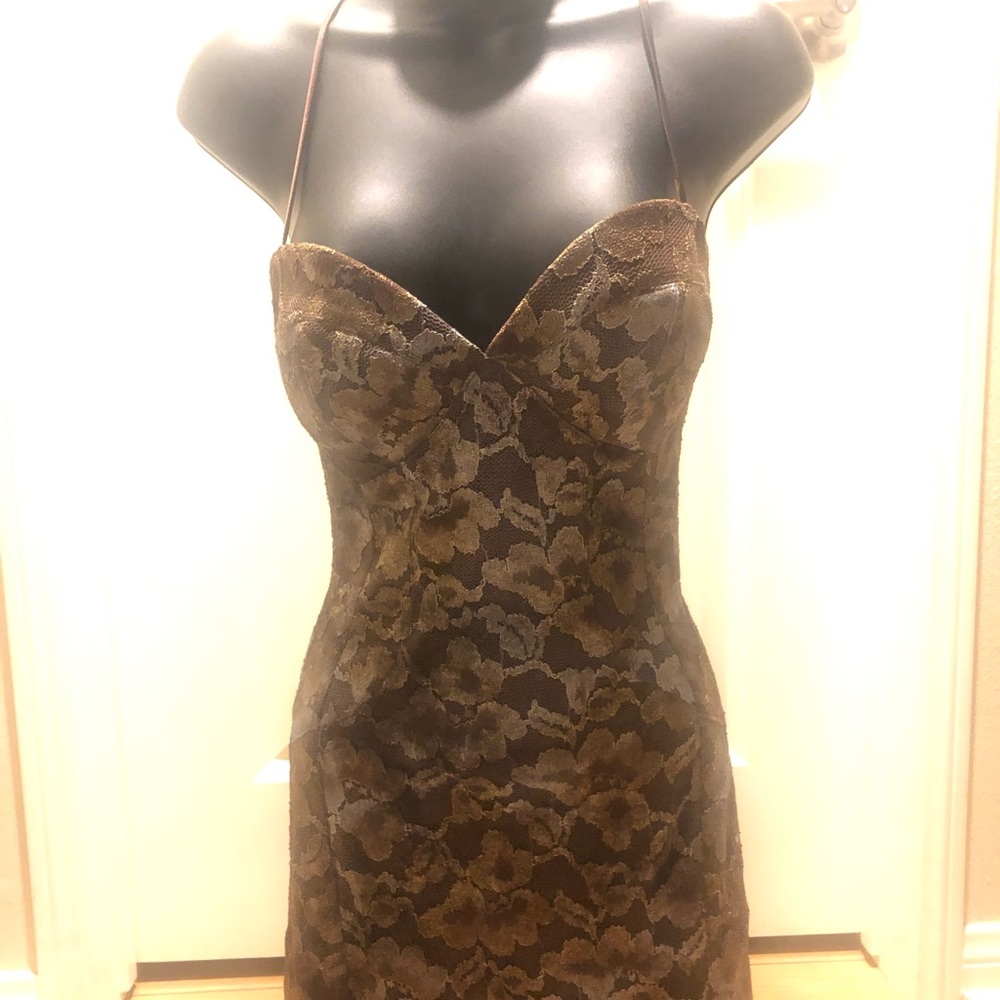 Brown lace mini dress, size small